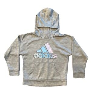 Adidas Girls Hoodie Small Gray Pullover Sweatshirt Multicolor Logo